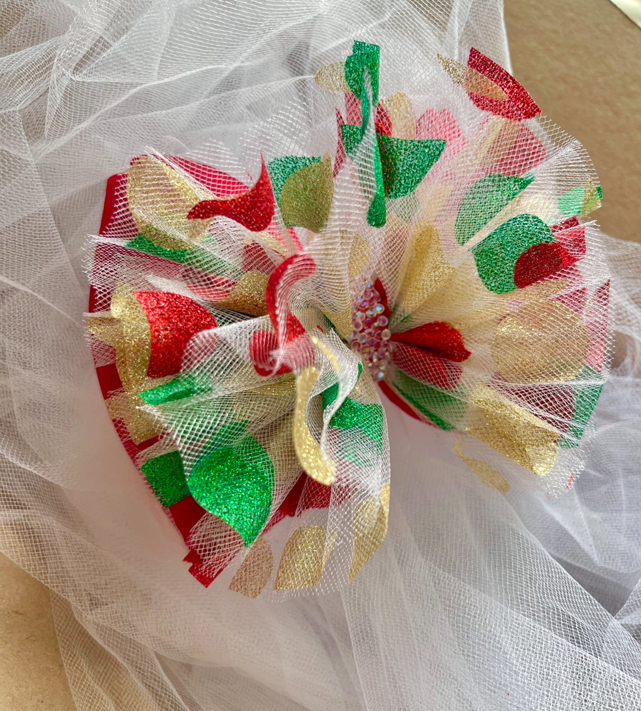 Red, Green & Gold Polka Dot  Tulle Puff