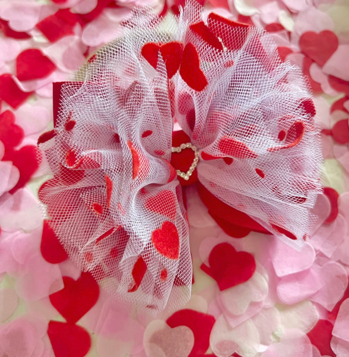 Heart Tulle Puffs With Red  Bow